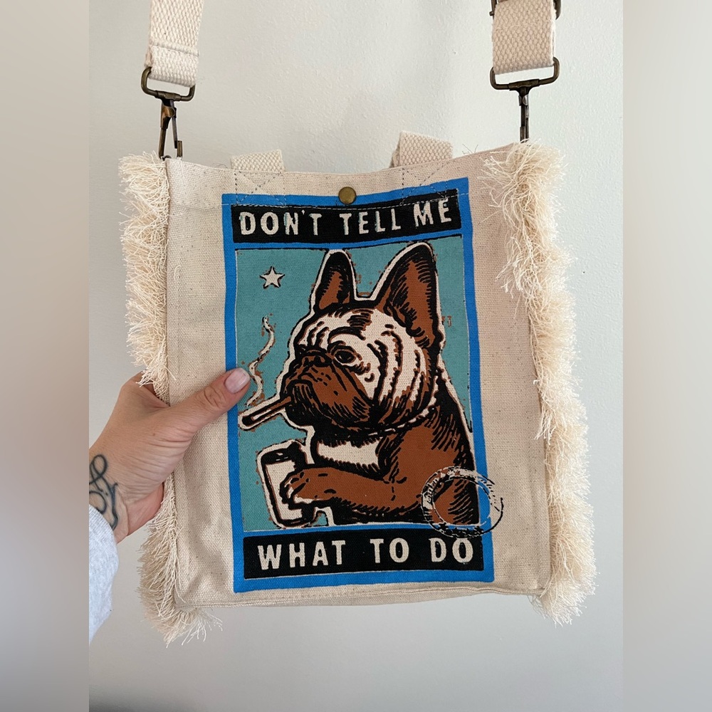 Funny French Bulldog Canvas Crossbody Tote Bag Boho Fringe Dog Mom Purse